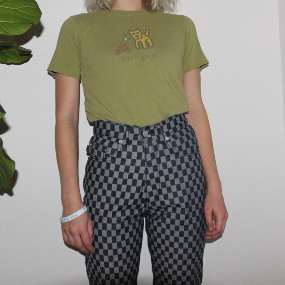 Checkered denim fiorucci jeans